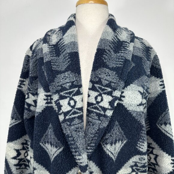 Lauren Ralph Lauren Jacket Women's L Blue Aztec Fleece Shawl Collar Western 90s - Picture 2 of 11